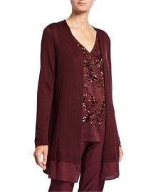 NIC ZOE Contessa Long Cardigan with Sheer Trim at Neiman Marcus